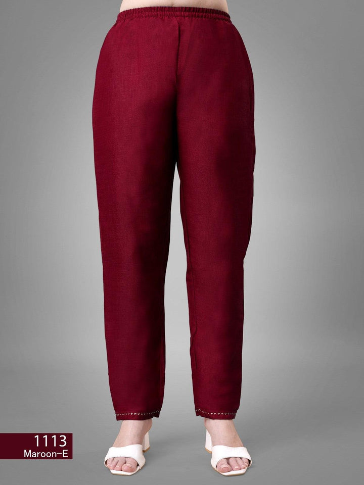 Women's Maroon Color Cotton Bland Embroidery With Sequence Work Kurta Pant With Dupatta Set - store Elite