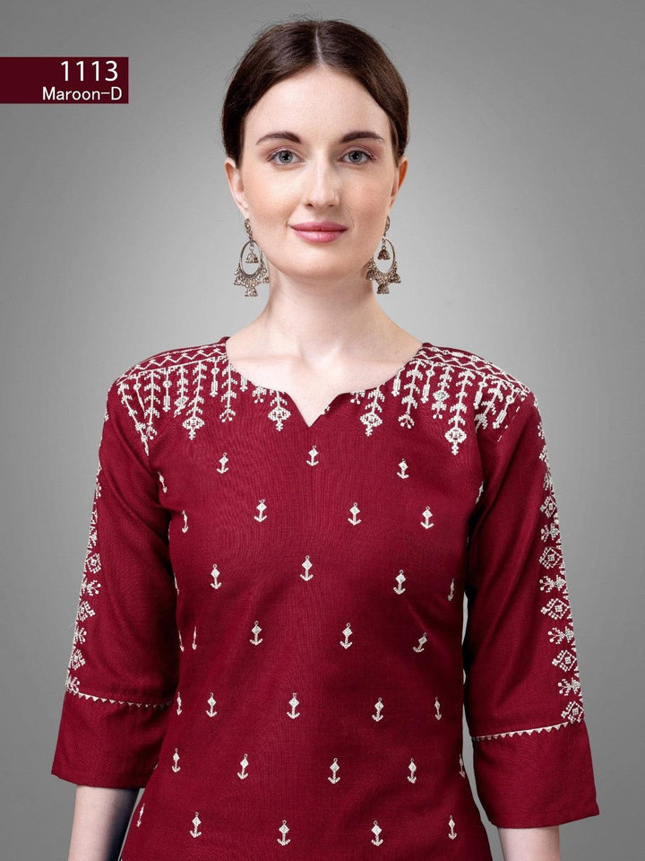 Women's Maroon Color Cotton Bland Embroidery With Sequence Work Kurta Pant With Dupatta Set - store Elite