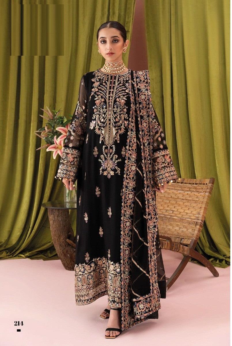 Black Color Party WearTop Fabric : Heavy Faux Georgette with Embroidery 
Bottom Fabric : Santoon 
Inner : Santoon 
Duppata : Heavy Butterfly Net
Material Type : unstiched Material
OccasioBlack Color Party Wear