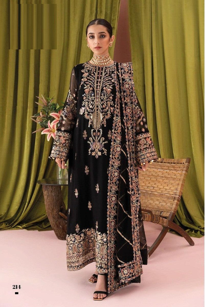 Black Color Party WearTop Fabric : Heavy Faux Georgette with Embroidery 
Bottom Fabric : Santoon 
Inner : Santoon 
Duppata : Heavy Butterfly Net
Material Type : unstiched Material
OccasioBlack Color Party Wear