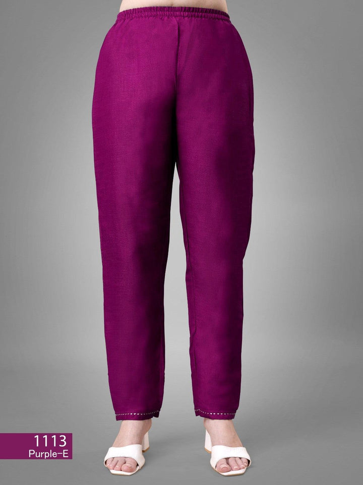 Purple  Cotton Blend Readymade Salwar SuitKurti : Cotton Blend with Embroidery &amp; Sequence Work
Pant - Cotton Blend
Dupatta - Silk Blend
Length - 46 Inch
 
Wash Care - Dry Wash OnlyPurple Cotton Blend Readymade Salwar Suit