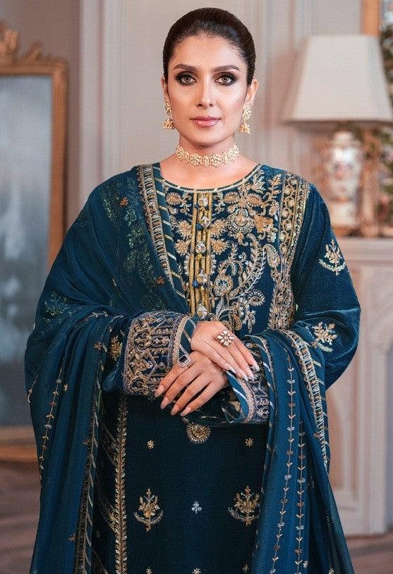 Teal Blue Color Winter Collection Heavy Embroidered Velvet Salwar SuitTop Fabric : Velvet With Heavy Work 
Bottom Fabric : Rayon Pashmina 
Duppata : Heavy Chinon  With Embroidery
Material Type : unstiched Material
Occasion : Party Teal Blue Color Winter Collection Heavy Embroidered Velvet Salwar Suit
