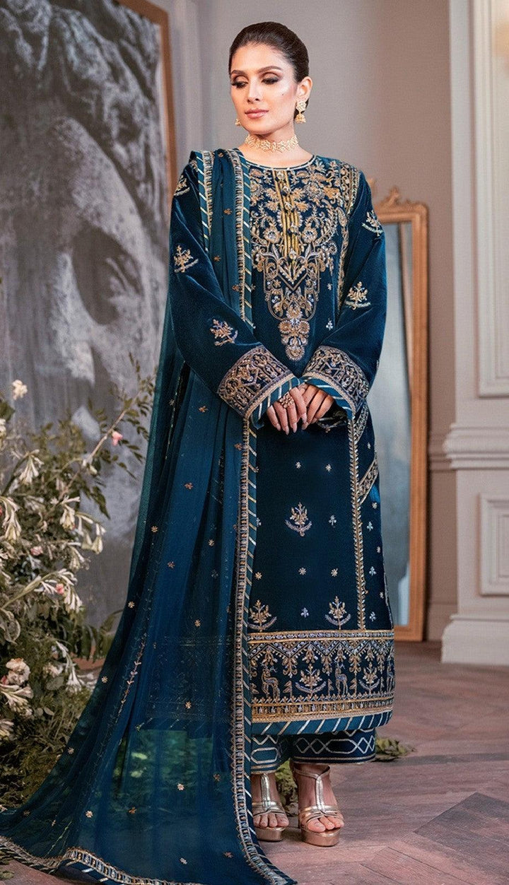 Teal Blue Color Winter Collection Heavy Embroidered Velvet Salwar SuitTop Fabric : Velvet With Heavy Work 
Bottom Fabric : Rayon Pashmina 
Duppata : Heavy Chinon  With Embroidery
Material Type : unstiched Material
Occasion : Party Teal Blue Color Winter Collection Heavy Embroidered Velvet Salwar Suit